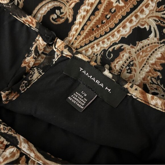 ❤️ TAMARA H. Paisley Print Women's Top - Black and Brown L - Picture 6 of 9